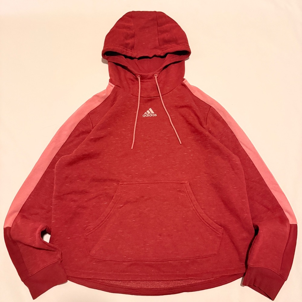 Adidas Hoodie Women Large Red Colorblock Slub Knit Pullover DX1219